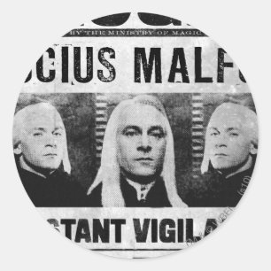 Pegatina Redonda Cartel de Se Busca Lucius Malfoy