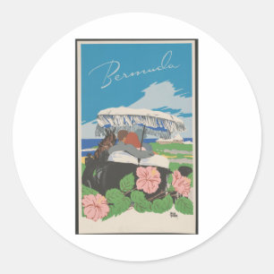 Pegatina Redonda Cartel de viaje de la isla tropical vieja - Bermud