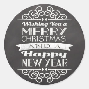 Pegatina Redonda Cartel que te desea la feliz Navidad