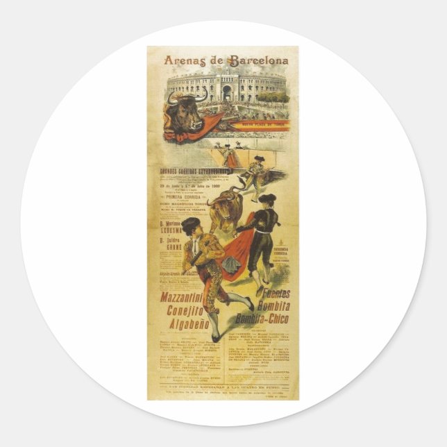 Pegatina Redonda Cartel Toros Barcelona - Matador de toros (Anverso)