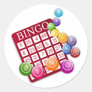 Pegatina Redonda Cartón de BINGO con Bolas de BINGO