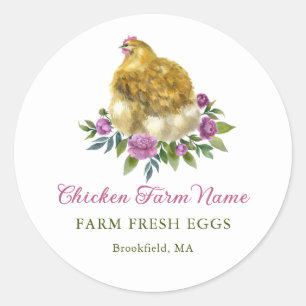 Pegatina Redonda Cartón de Huevos de Gallina Floral Rústico Persona