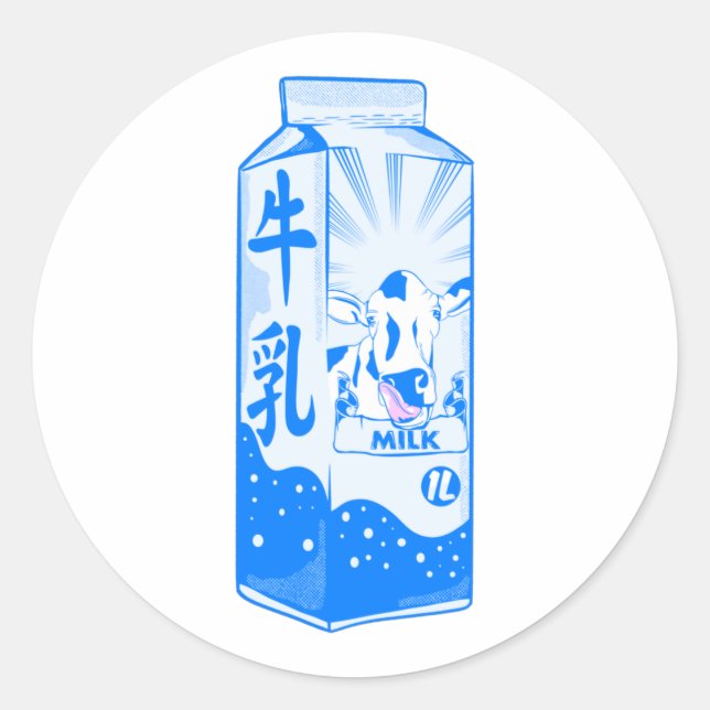 Pegatina Redonda Cartón de leche Kanji japonés (Anverso)