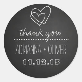 Pegatina Redonda Cartón negro vintage | Boda del corazón Gracias