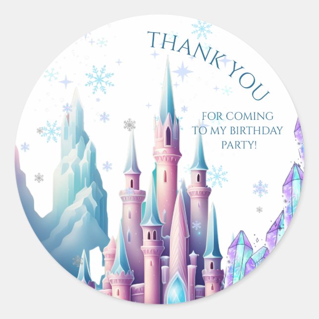 Pegatina Redonda  Cartoon Castle Frozen Kingdom 1st Birthday (Anverso)