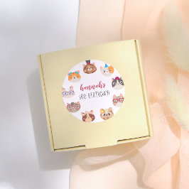 Pegatina Redonda Cartoon Cats Kids’ Purr-fect Birthday Party
