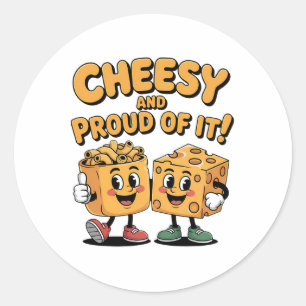 Pegatina Redonda Cartoon divertido de queso y orgulloso amante de m