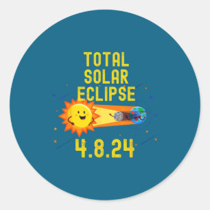 Pegatina Redonda Cartoon Educativo de Eclipse Solar Total