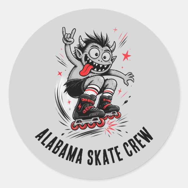Pegatina Redonda Cartoon Monster Roller Skating (Anverso)