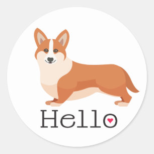 Pegatina Redonda Cartoon Perro Cachorro Hola Cardigan Welsh Corgi