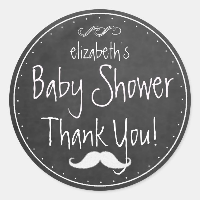 Pegatina Redonda Cartucho blanco con aspecto de bigote Baby Shower  (Anverso)