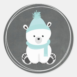 Pegatina Redonda Cartucho de oso polar inspirado en Baby Shower azu