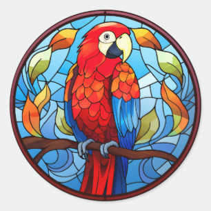 Pegatina Redonda Cartucho de vidrio templado Macaw Parrot Bird