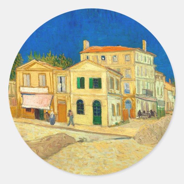 Pegatina Redonda Casa amarilla (1888) Arte paisajístico Van Gogh (Anverso)