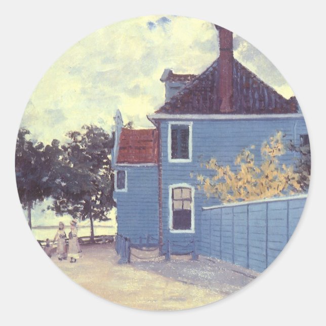 Pegatina Redonda Casa azul en Zaandam por Claude Monet (Anverso)