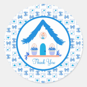 Pegatina Redonda Casa Azul personalizada Gracias Baby Shower