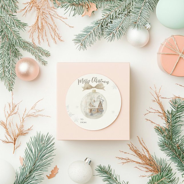 Pegatina Redonda Casa de acuarela en Navidades del Globe de nieve (Subido por el creador)