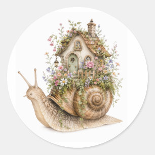 Pegatina Redonda Casa de caracol caprichosa Sticker Cottagecore