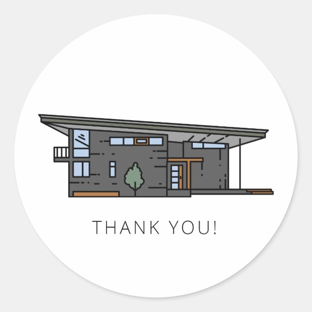 Pegatina Redonda Casa de estilo moderno de mediados de siglo (Anverso)