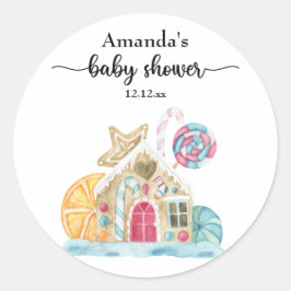 Pegatina Redonda casa de galletas de Navidad baby shower