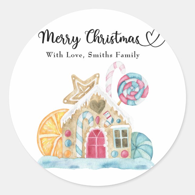 Pegatina Redonda Casa de galletas de navidades - Feliz Navidad (Anverso)