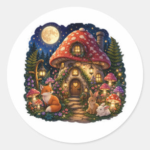 Pegatina Redonda Casa de Hongos Encantada Sticker de Fantasía