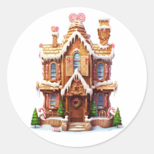 Pegatina Redonda casa de jengibre para navidades