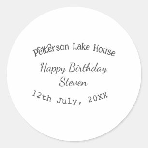 Pegatina Redonda Casa de lago playa feliz cumpleaños agregar nombre