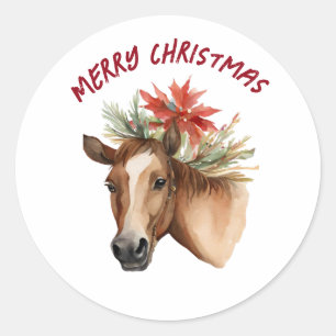 Pegatina Redonda Casa de Navidades de acuarela