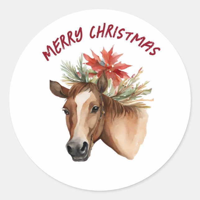 Pegatina Redonda Casa de Navidades de acuarela (Anverso)