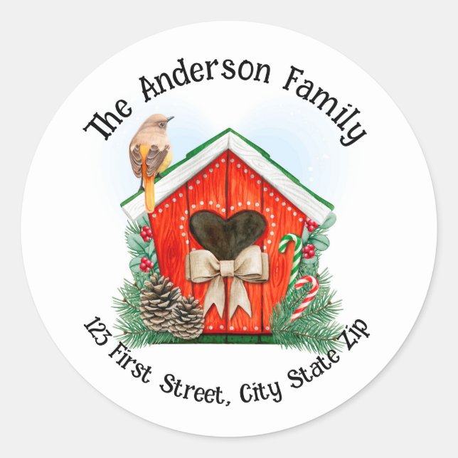 Pegatina Redonda Casa de pájaro de Navidades acuáticos (Anverso)