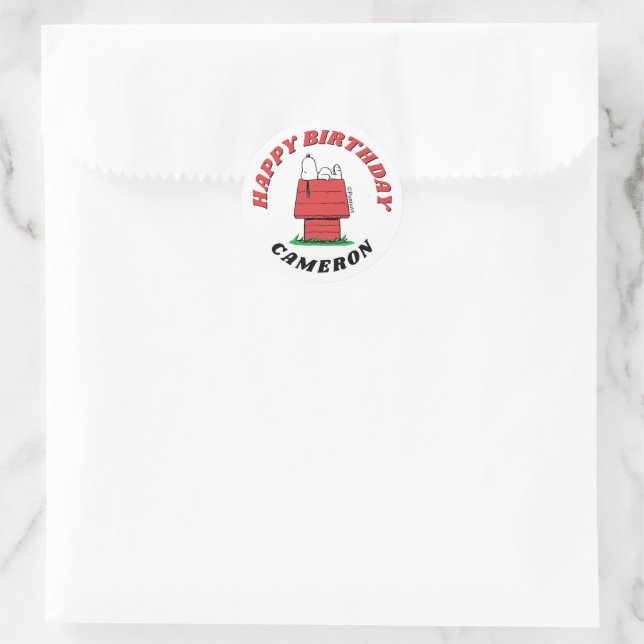 Pegatina Redonda Casa de perro de Snoopy Cumpleaños Clásico Redondo (Bolso)