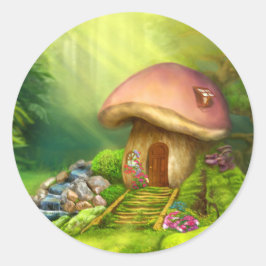 Pegatina Redonda Casa de setas de Fantasy