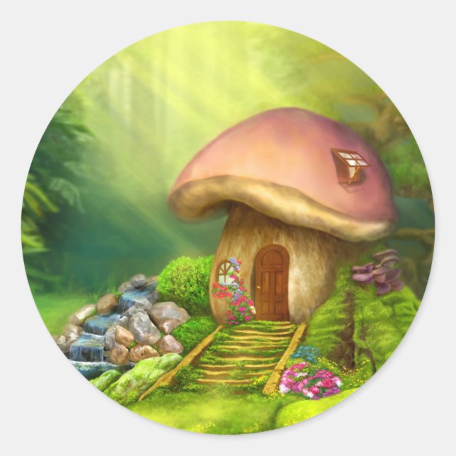 Pegatina Redonda Casa de setas de Fantasy (Anverso)