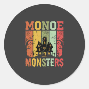 Pegatina Redonda Casa Embrujada de Halloween Monstruos Retro