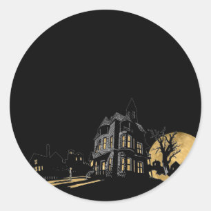 Pegatina Redonda Casa embrujada en una Halloween de Colinas