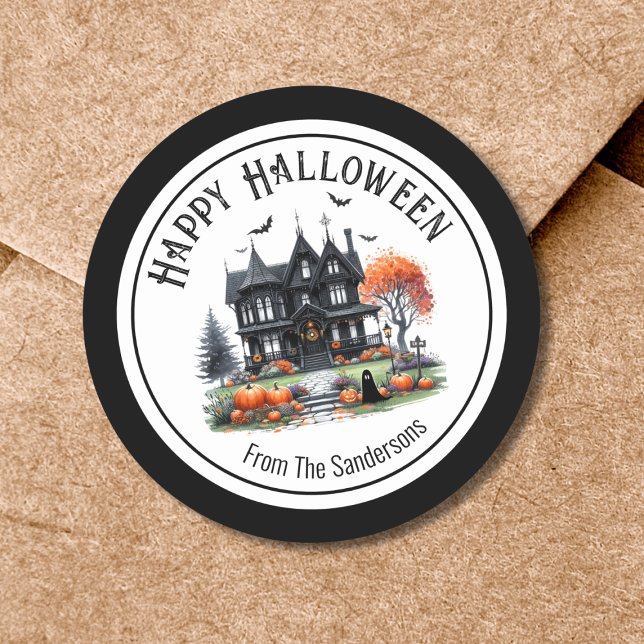Pegatina Redonda Casa Embrujada Halloween (Haunted House Halloween Classic Round Sticker)