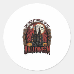 Pegatina Redonda Casa Embrujada Halloween Grabado Antiguo Camiseta 