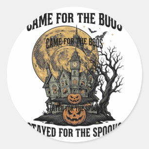 Pegatina Redonda Casa Embrujada Halloween Grabado Antiguo Spooky T