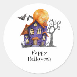 Pegatina Redonda Casa embrujada personalizada feliz Halloween