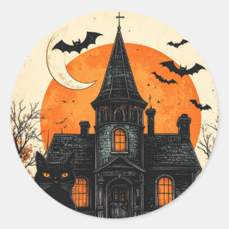 Pegatina Redonda Casa embrujada vintage de Halloween