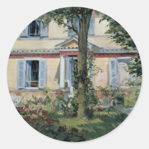 Pegatina Redonda Casa en Rueil por Edouard Manet, Bella Artes de Vi