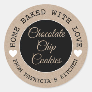 Pegatina Redonda Casa Rustica Kraft Horneada Con Amor Y Galletas De