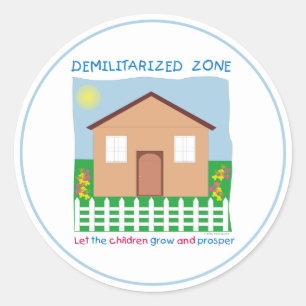Pegatina Redonda Casa Segura Desmilitarizada Zona Niños Paz DMZ