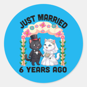 Pegatina Redonda Casado Hace 6 Años 6º Aniversario de Boda Gato