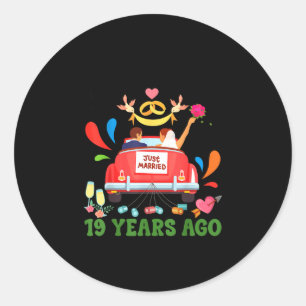 Pegatina Redonda Casados hace 19 años divertido aniversario 19º par