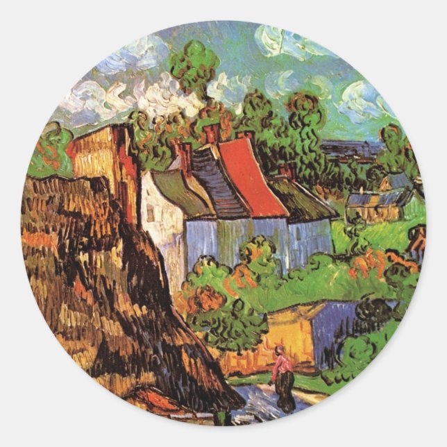 Pegatina Redonda Casas de Auvers, por Vincent van Gogh (Anverso)