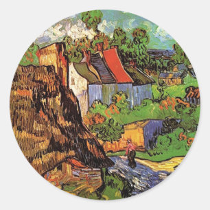 Pegatina Redonda Casas en Auvers, Vincent van Gogh. Pueblo