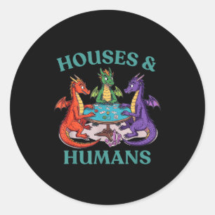 Pegatina Redonda Casas Y Humanos Dragón Juego De Rollo De Mesa Fant