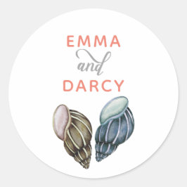 Pegatina Redonda Cascada acuática rústica Seashells Starfish Beach 